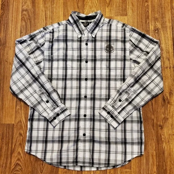 Harley-Davidson Shirt Men Large White Plaid Willie G Skull Button Up Motorcycle - Picture 3 of 7